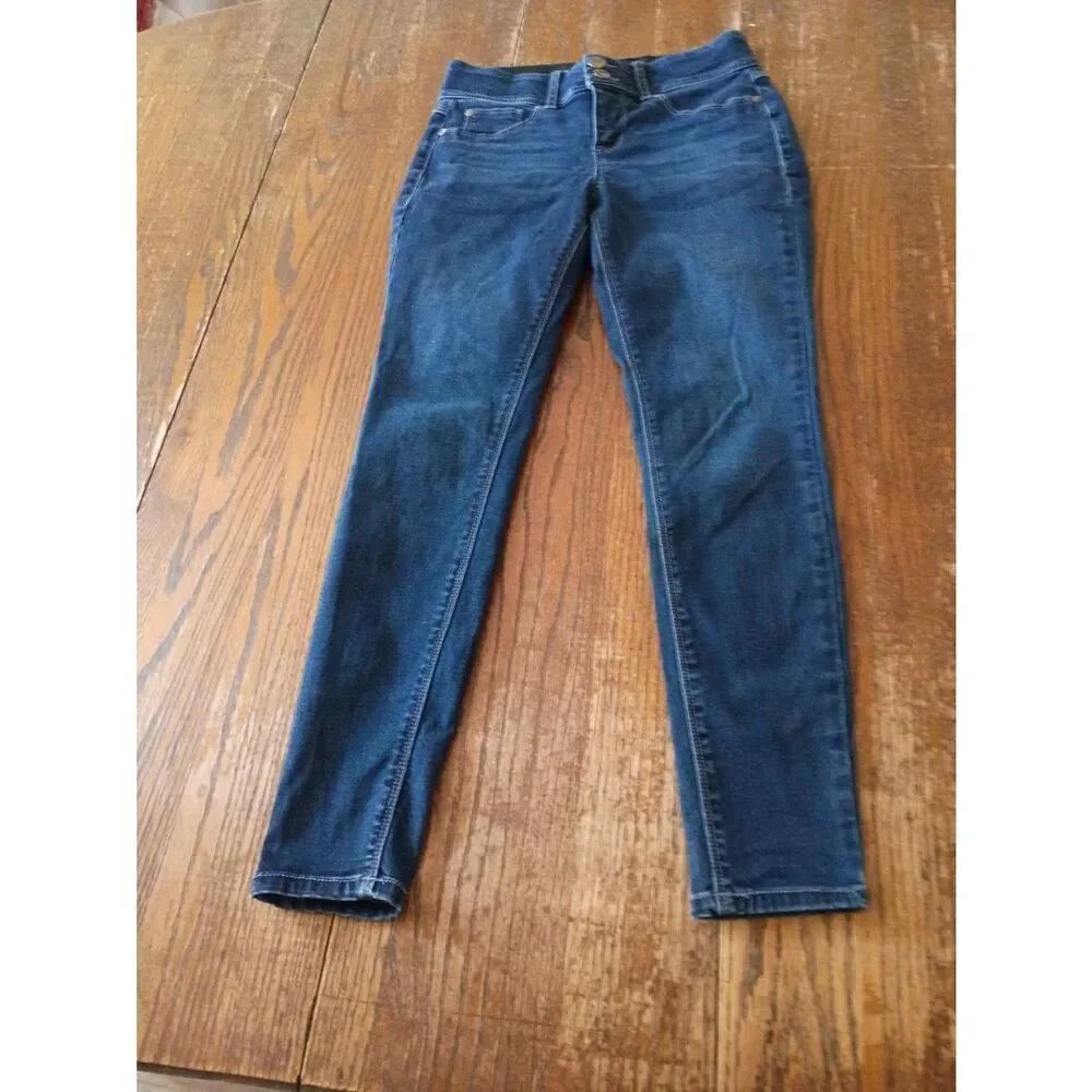 Size 4 Indigo Poppy Double Button Skinny Tummy Control Denim Blue Jeans Pants